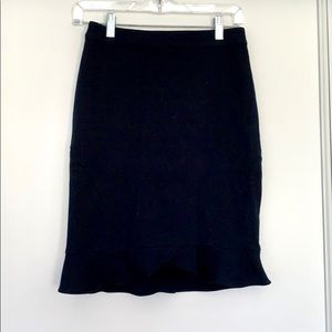 Navy pencil skirt with ruffle hem